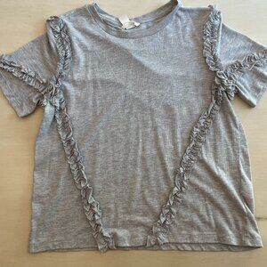 H&M Heather Gray T Shirt with Ruffle Accents Size M